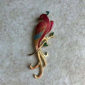 Vintage Cloisonné Bird of Paradise Enamel Brooch